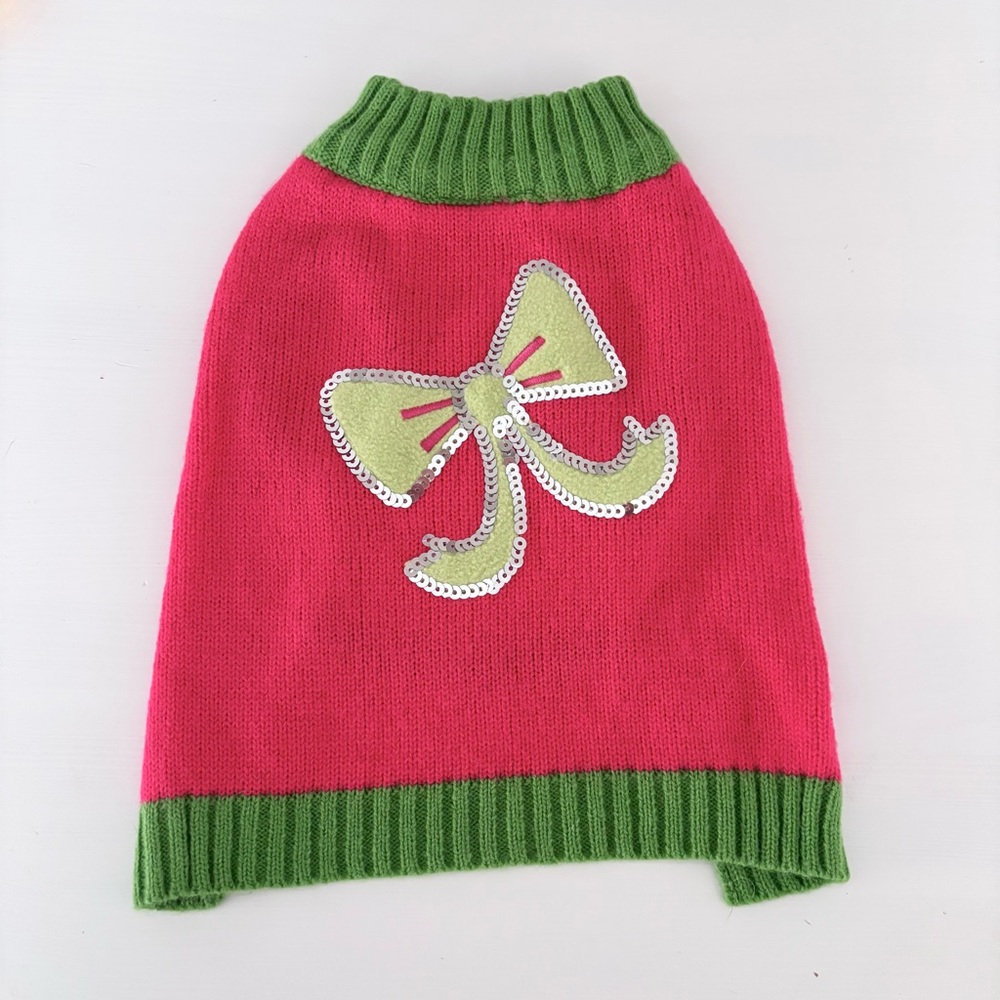 BOOTS & BARKLEY Sequin Bow Pet Sweater Sz S